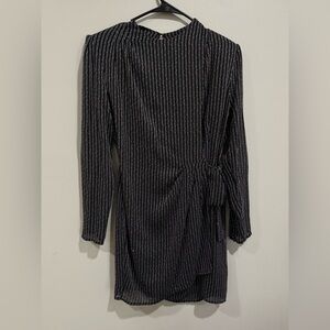 Astr Black Pinstripe Long Sleeve Dress